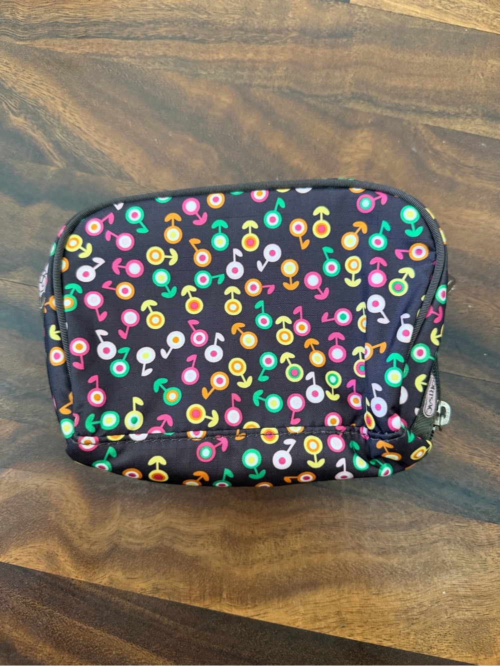 LeSportsac Black Cosmetic Pouch with Neon Pink, Green, Yellow and Orange Icons - Picture 2 of 4